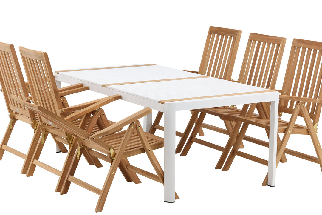 Venture Home Togo - Dining Table- White / Teak - Allu / Teak - 200*100 _1+ Kenya 5-position Folding Chair - Teak _6