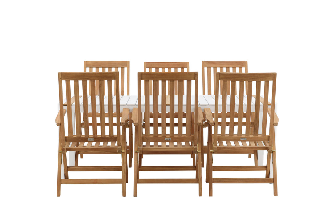 Venture Home Togo - Dining Table- White / Teak - Allu / Teak - 200*100 _1+ Kenya 5-position Folding Chair - Teak _6