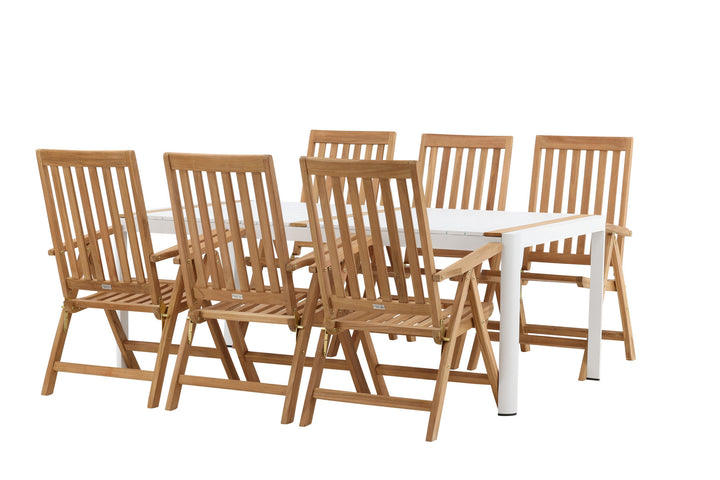Venture Home Togo - Dining Table- White / Teak - Allu / Teak - 200*100 _1+ Kenya 5-position Folding Chair - Teak _6
