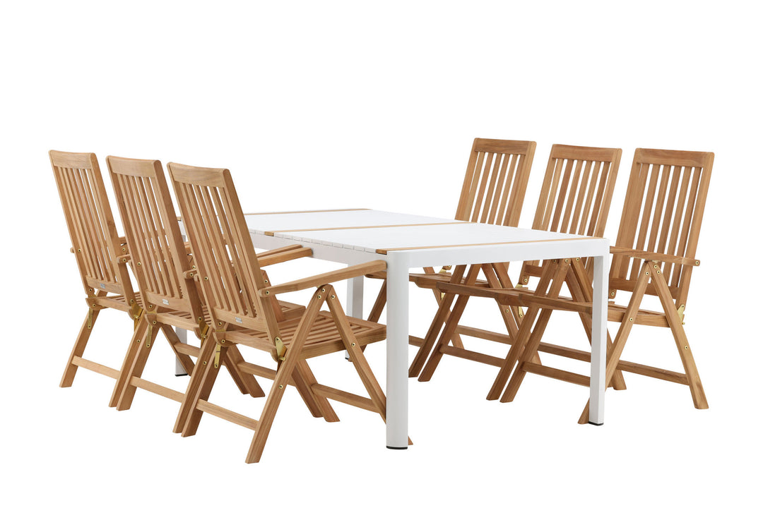 Venture Home Togo - Dining Table- White / Teak - Allu / Teak - 200*100 _1+ Kenya 5-position Folding Chair - Teak _6