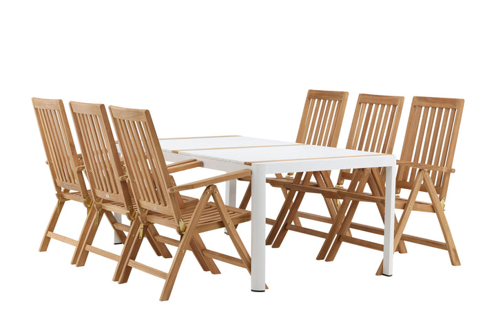 Venture Home Togo - Dining Table- White / Teak - Allu / Teak - 200*100 _1+ Kenya 5-position Folding Chair - Teak _6