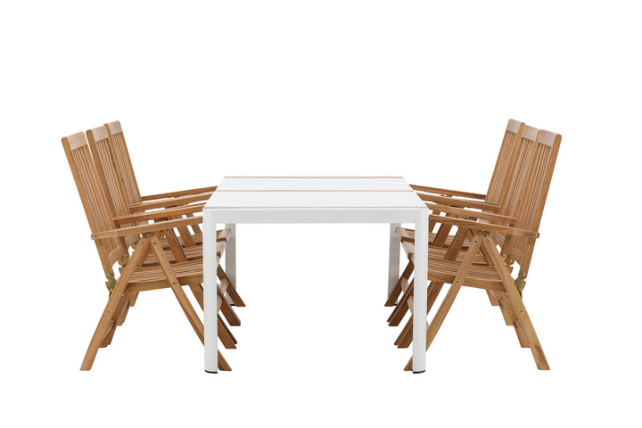 Venture Home Togo - Dining Table- White / Teak - Allu / Teak - 200*100 _1+ Kenya 5-position Folding Chair - Teak _6