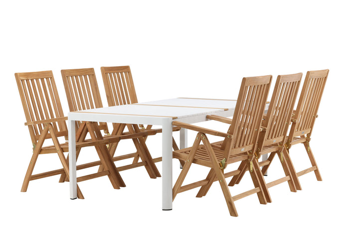 Venture Home Togo - Dining Table- White / Teak - Allu / Teak - 200*100 _1+ Kenya 5-position Folding Chair - Teak _6