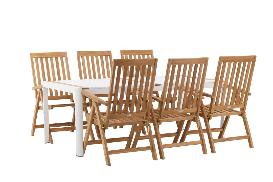 Venture Home Togo - Dining Table- White / Teak - Allu / Teak - 200*100 _1+ Kenya 5-position Folding Chair - Teak _6