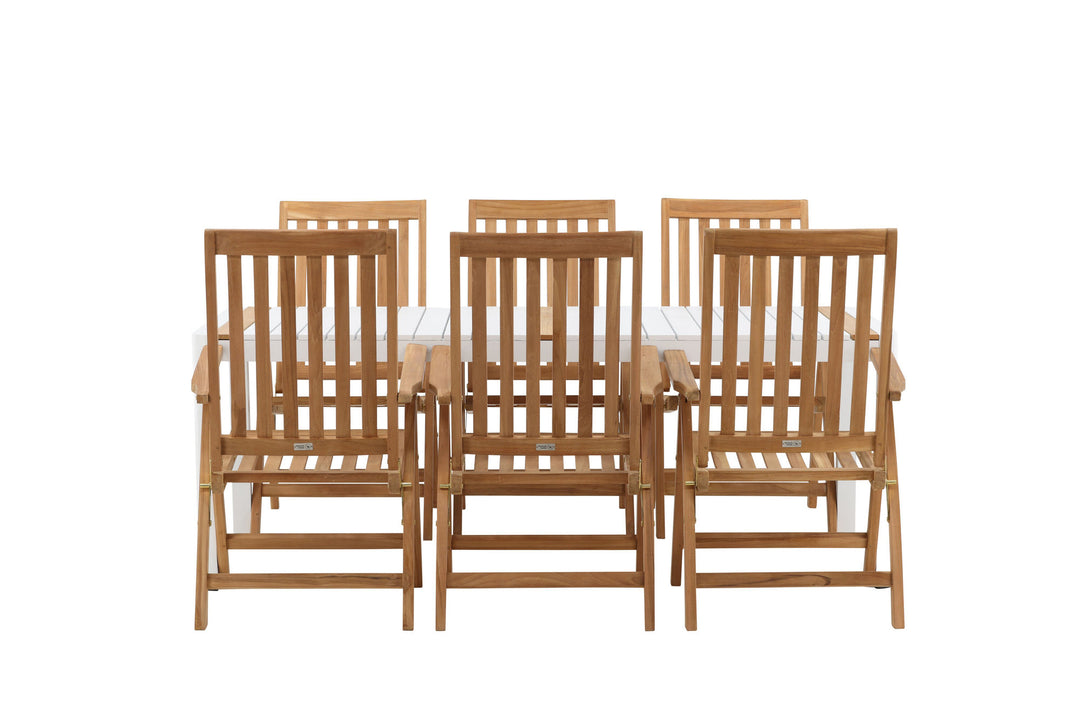Venture Home Togo - Dining Table- White / Teak - Allu / Teak - 200*100 _1+ Kenya 5-position Folding Chair - Teak _6