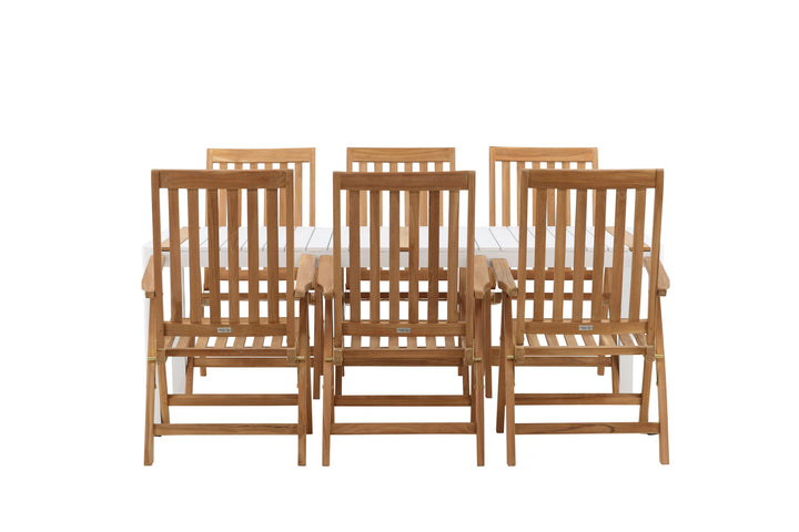 Venture Home Togo - Dining Table- White / Teak - Allu / Teak - 200*100 _1+ Kenya 5-position Folding Chair - Teak _6