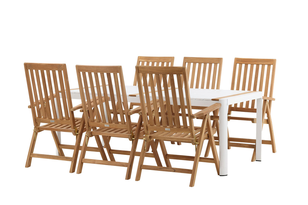 Venture Home Togo - Dining Table- White / Teak - Allu / Teak - 200*100 _1+ Kenya 5-position Folding Chair - Teak _6