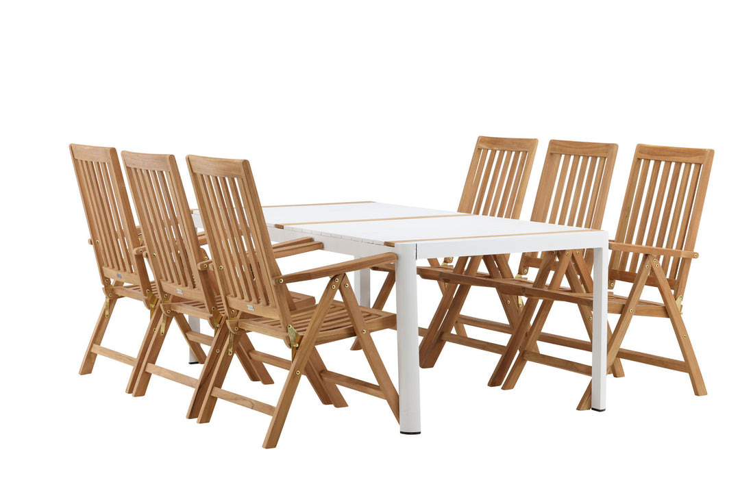Venture Home Togo - Dining Table- White / Teak - Allu / Teak - 200*100 _1+ Kenya 5-position Folding Chair - Teak _6