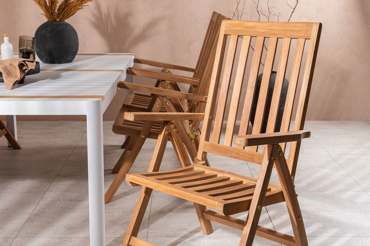 Venture Home Togo - Dining Table- White / Teak - Allu / Teak - 200*100 _1+ Kenya 5-position Folding Chair - Teak _6