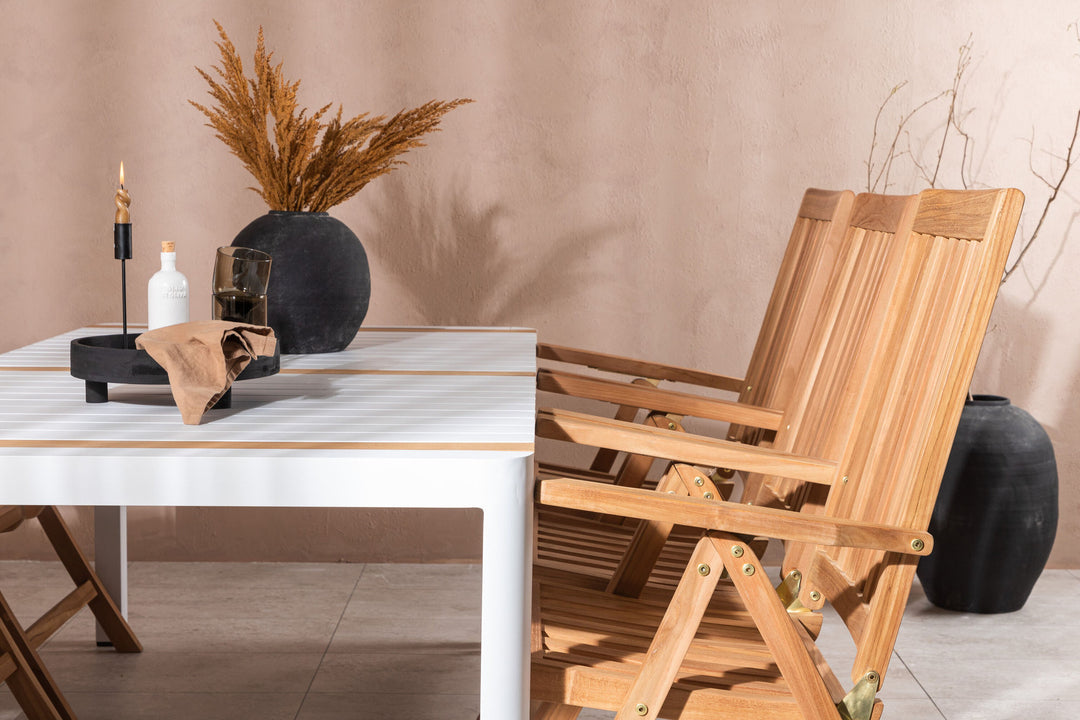 Venture Home Togo - Dining Table- White / Teak - Allu / Teak - 200*100 _1+ Kenya 5-position Folding Chair - Teak _6
