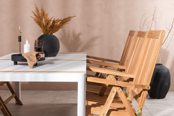 Venture Home Togo - Dining Table- White / Teak - Allu / Teak - 200*100 _1+ Kenya 5-position Folding Chair - Teak _6