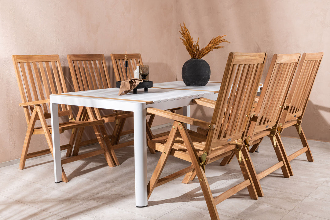 Venture Home Togo - Dining Table- White / Teak - Allu / Teak - 200*100 _1+ Kenya 5-position Folding Chair - Teak _6