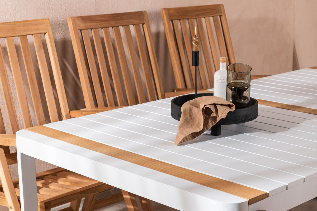 Venture Home Togo - Dining Table- White / Teak - Allu / Teak - 200*100 _1+ Kenya 5-position Folding Chair - Teak _6