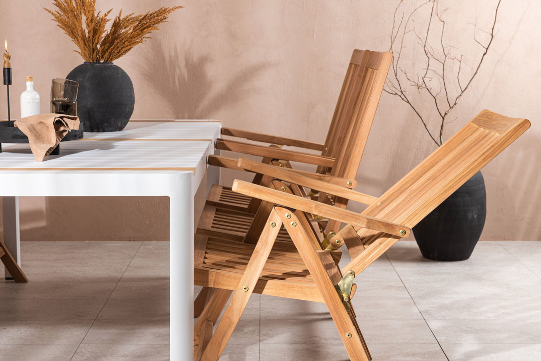 Venture Home Togo - Dining Table- White / Teak - Allu / Teak - 200*100 _1+ Kenya 5-position Folding Chair - Teak _6