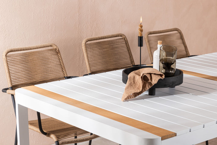 Venture Home Togo - Dining Table- White / Teak - Allu / Teak - 200*100 _1+ Lindos - Armchair - Black Alu / Latte Rope _6