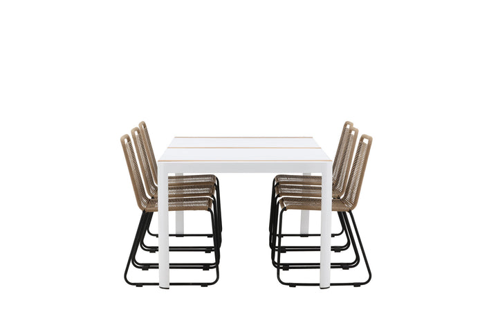 Venture Home Togo - Dining Table- White / Teak - Allu / Teak - 200*100 _1+ Lindos Stacking Chair - Black Alu / Latte Rope _6