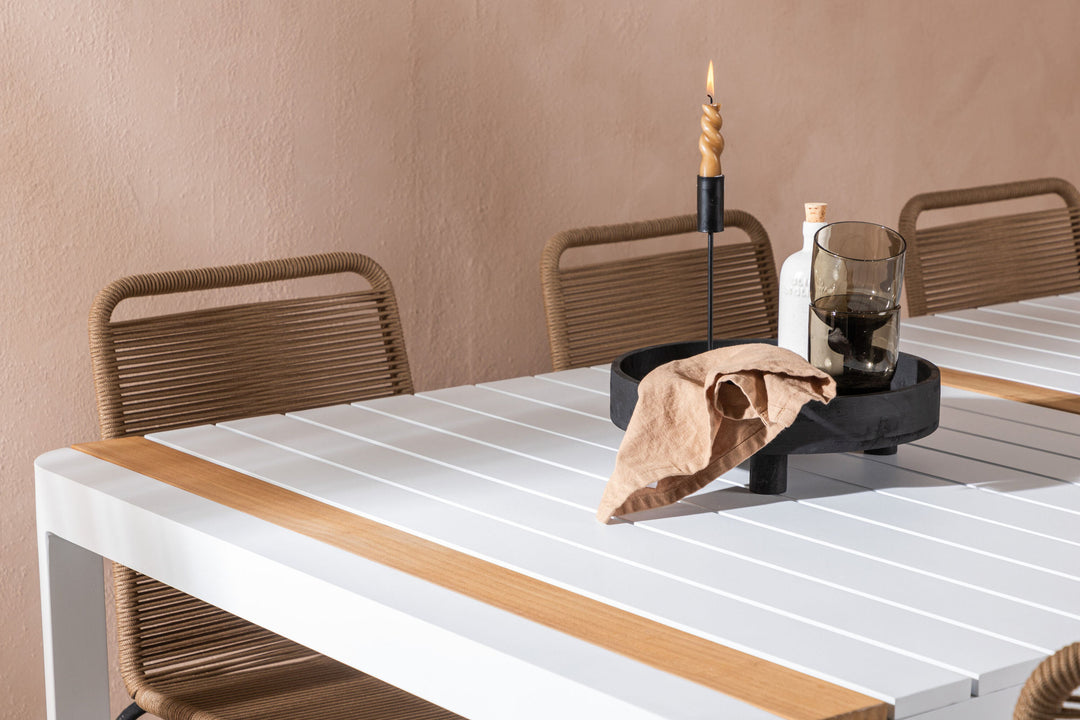 Venture Home Togo - Dining Table- White / Teak - Allu / Teak - 200*100 _1+ Lindos Stacking Chair - Black Alu / Latte Rope _6