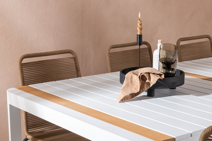 Venture Home Togo - Dining Table- White / Teak - Allu / Teak - 200*100 _1+ Lindos Stacking Chair - Black Alu / Latte Rope _6