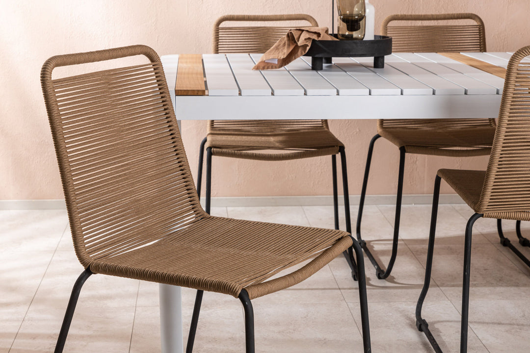 Venture Home Togo - Dining Table- White / Teak - Allu / Teak - 200*100 _1+ Lindos Stacking Chair - Black Alu / Latte Rope _6