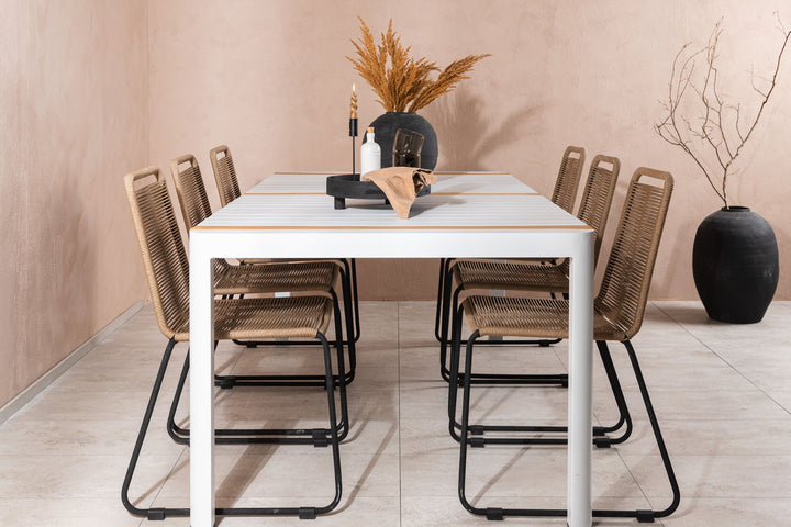 Venture Home Togo - Dining Table- White / Teak - Allu / Teak - 200*100 _1+ Lindos Stacking Chair - Black Alu / Latte Rope _6