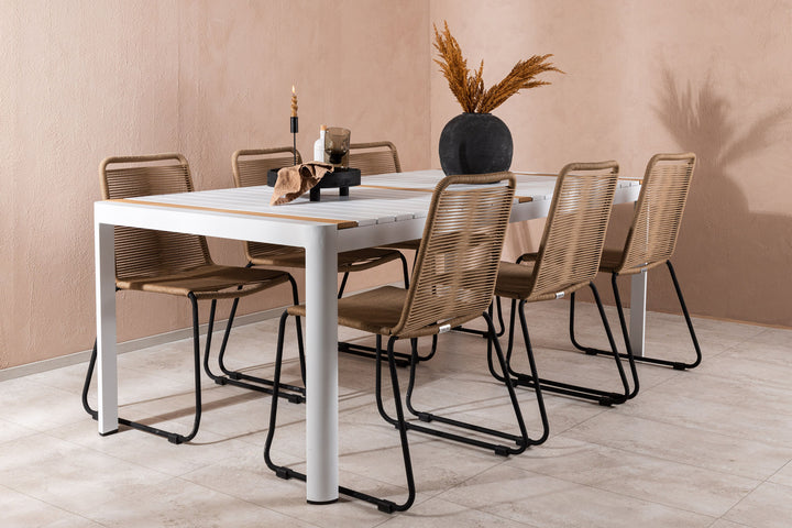 Venture Home Togo - Dining Table- White / Teak - Allu / Teak - 200*100 _1+ Lindos Stacking Chair - Black Alu / Latte Rope _6