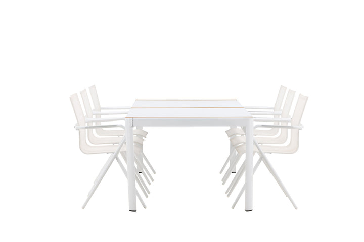 Venture Home Togo - Dining Table- White / Teak - Allu / Teak - 200*100 _1+ Alina Dining Chair - white Alu / White Textilene _6