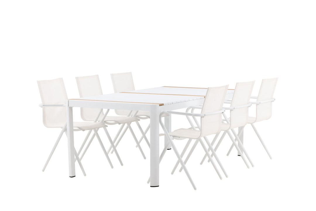 Venture Home Togo - Dining Table- White / Teak - Allu / Teak - 200*100 _1+ Alina Dining Chair - white Alu / White Textilene _6