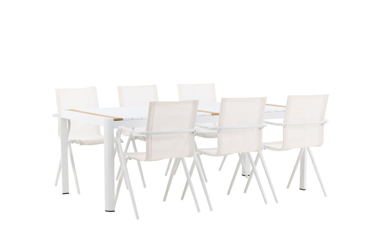 Venture Home Togo - Dining Table- White / Teak - Allu / Teak - 200*100 _1+ Alina Dining Chair - white Alu / White Textilene _6