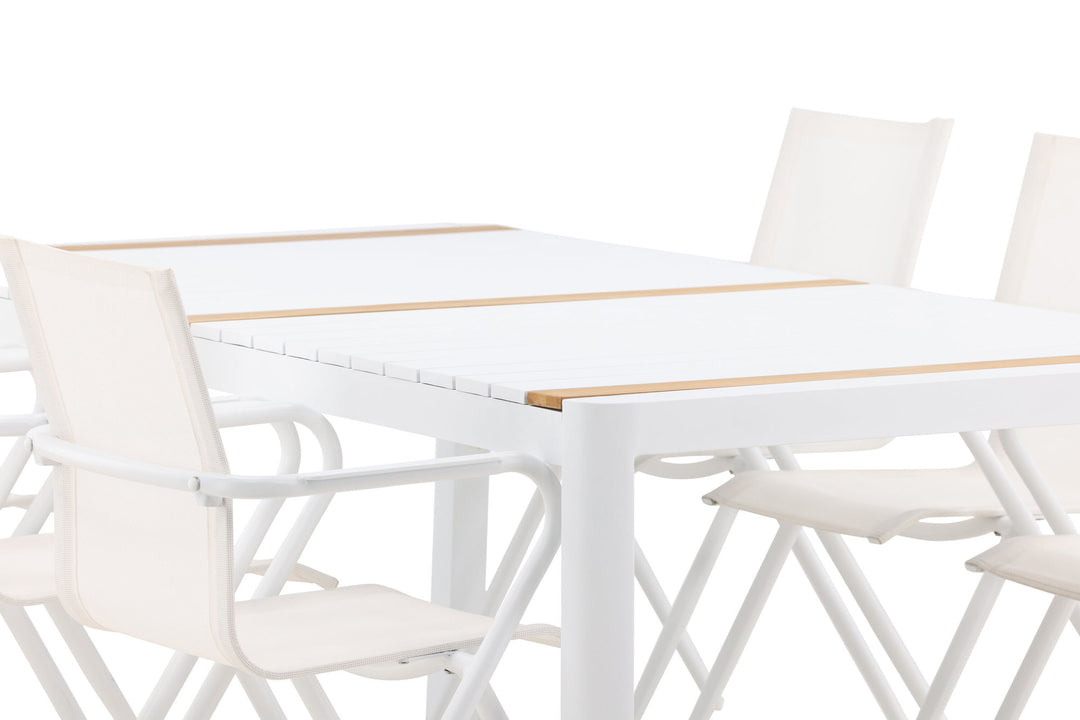 Venture Home Togo - Dining Table- White / Teak - Allu / Teak - 200*100 _1+ Alina Dining Chair - white Alu / White Textilene _6