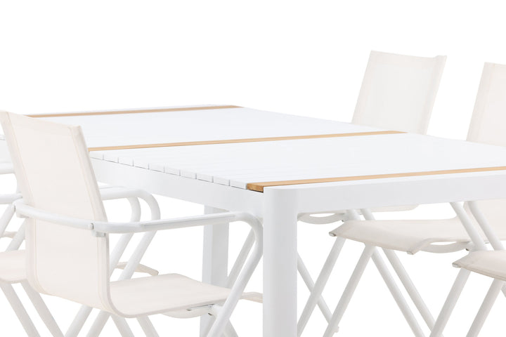 Venture Home Togo - Dining Table- White / Teak - Allu / Teak - 200*100 _1+ Alina Dining Chair - white Alu / White Textilene _6