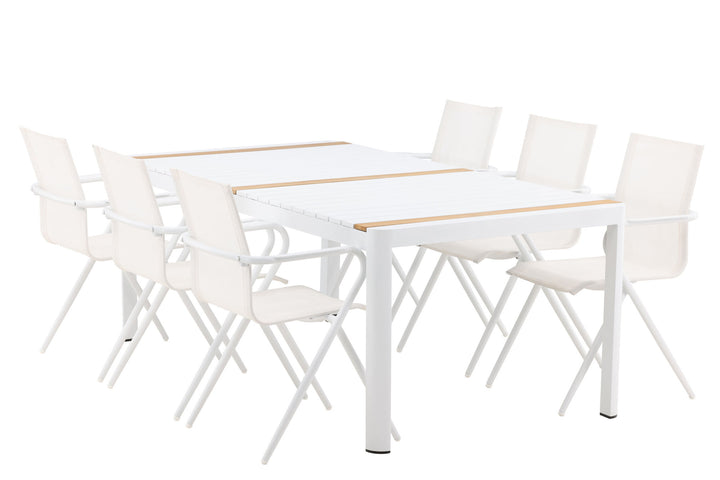 Venture Home Togo - Dining Table- White / Teak - Allu / Teak - 200*100 _1+ Alina Dining Chair - white Alu / White Textilene _6