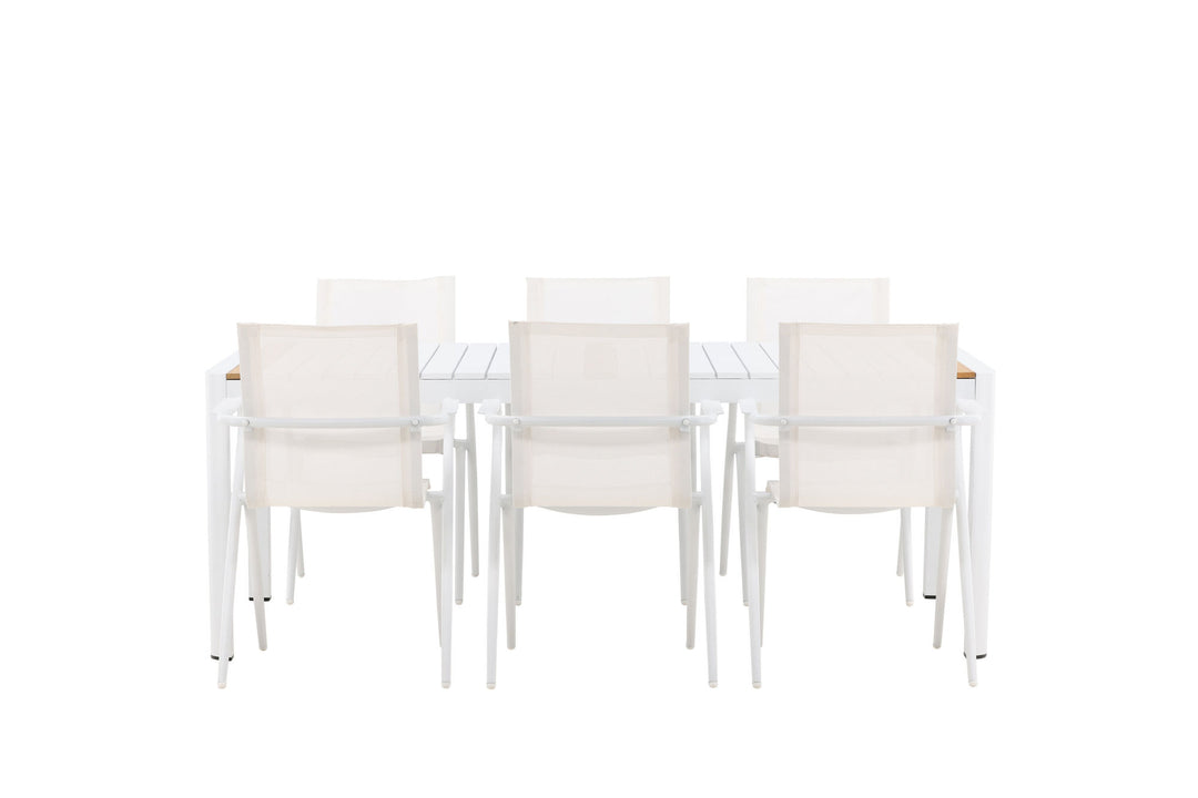 Venture Home Togo - Dining Table- White / Teak - Allu / Teak - 200*100 _1+ Alina Dining Chair - white Alu / White Textilene _6