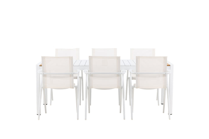 Venture Home Togo - Dining Table- White / Teak - Allu / Teak - 200*100 _1+ Alina Dining Chair - white Alu / White Textilene _6
