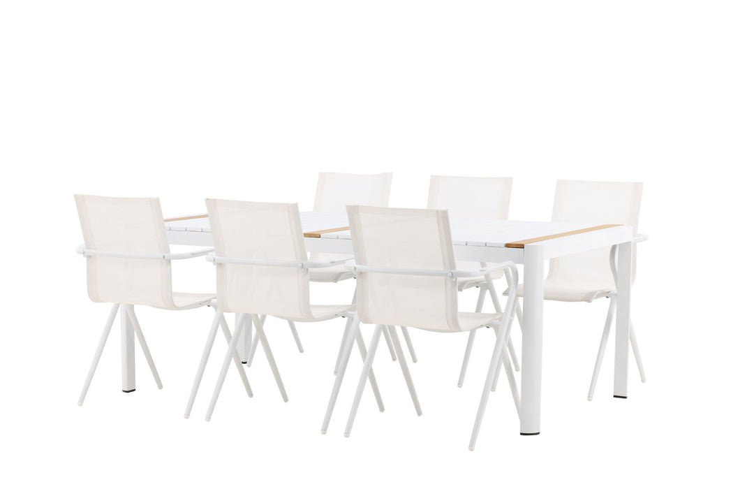 Venture Home Togo - Dining Table- White / Teak - Allu / Teak - 200*100 _1+ Alina Dining Chair - white Alu / White Textilene _6
