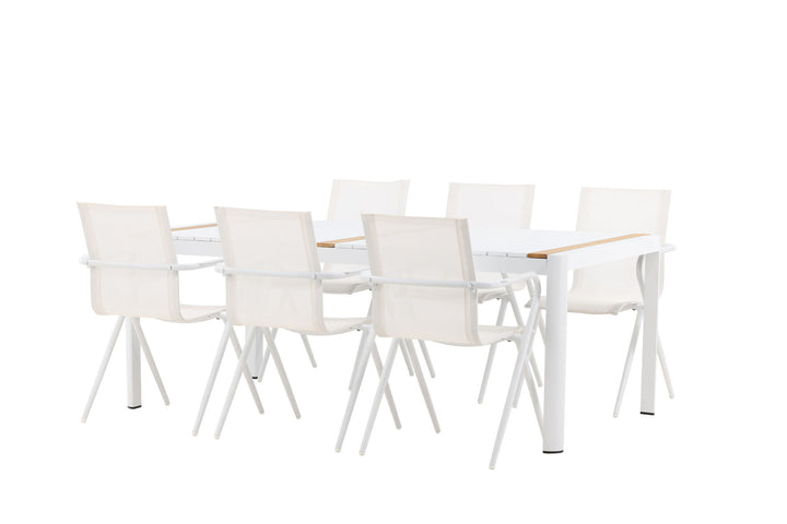 Venture Home Togo - Dining Table- White / Teak - Allu / Teak - 200*100 _1+ Alina Dining Chair - white Alu / White Textilene _6