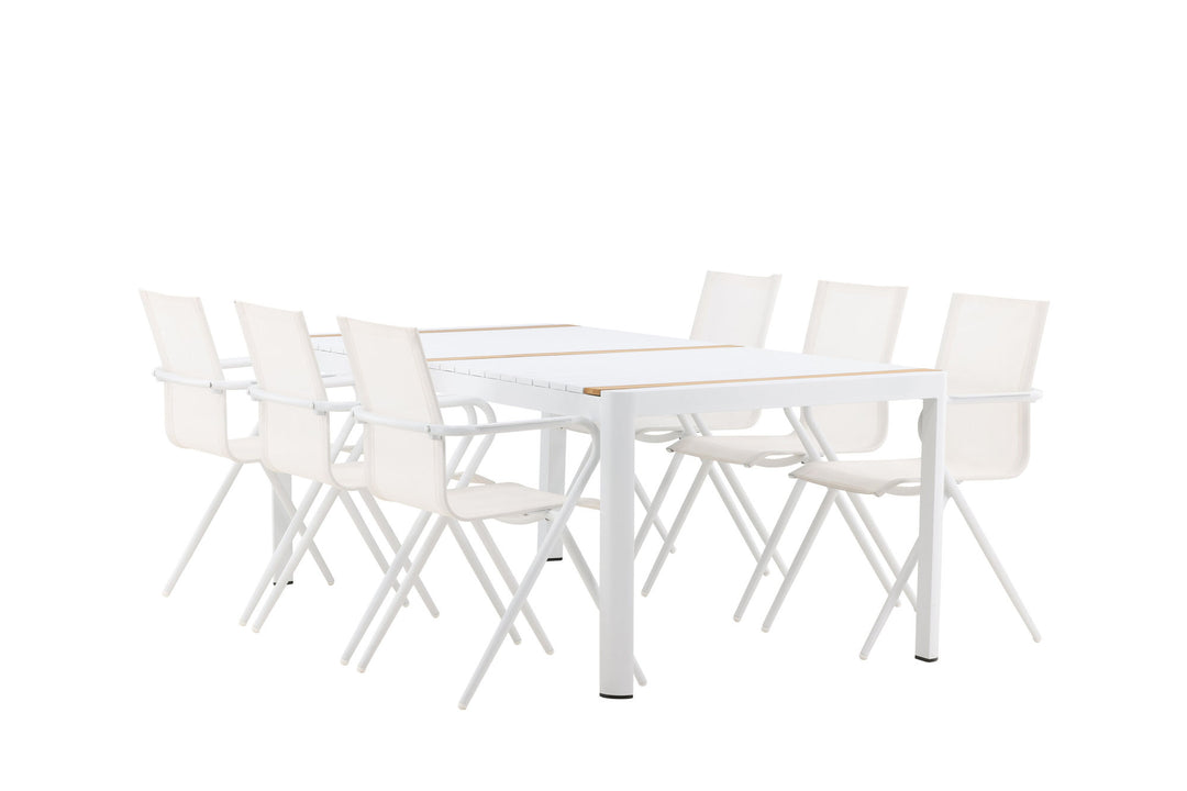 Venture Home Togo - Dining Table- White / Teak - Allu / Teak - 200*100 _1+ Alina Dining Chair - white Alu / White Textilene _6