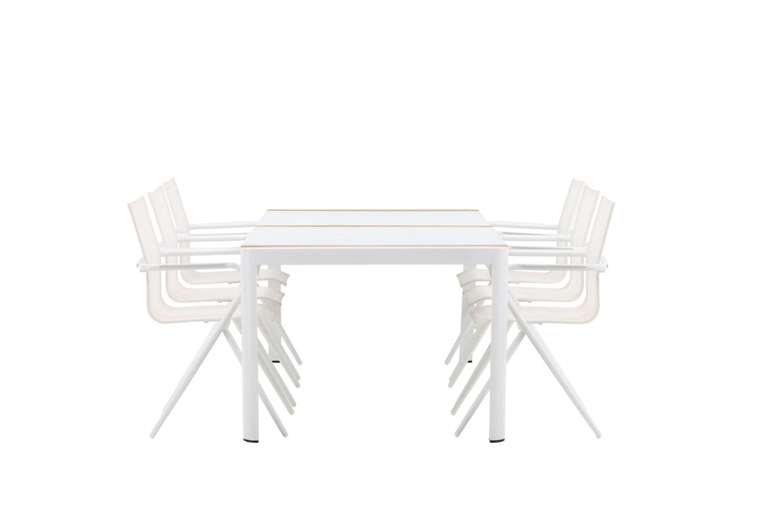 Venture Home Togo - Dining Table- White / Teak - Allu / Teak - 200*100 _1+ Alina Dining Chair - white Alu / White Textilene _6
