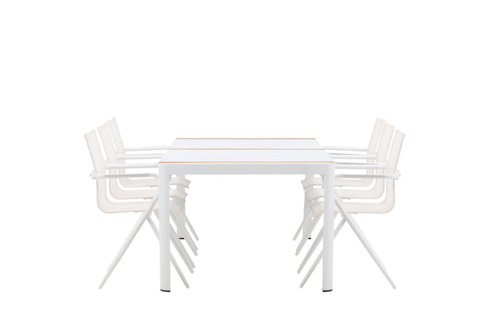 Venture Home Togo - Dining Table- White / Teak - Allu / Teak - 200*100 _1+ Alina Dining Chair - white Alu / White Textilene _6