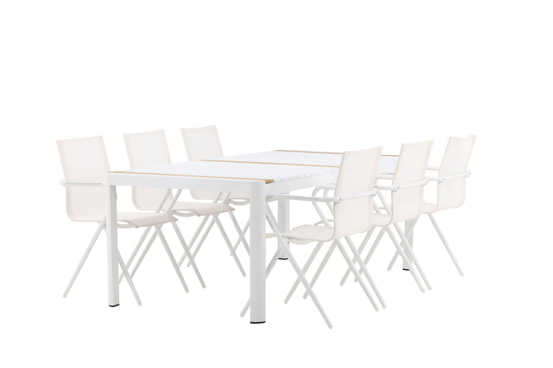 Venture Home Togo - Dining Table- White / Teak - Allu / Teak - 200*100 _1+ Alina Dining Chair - white Alu / White Textilene _6
