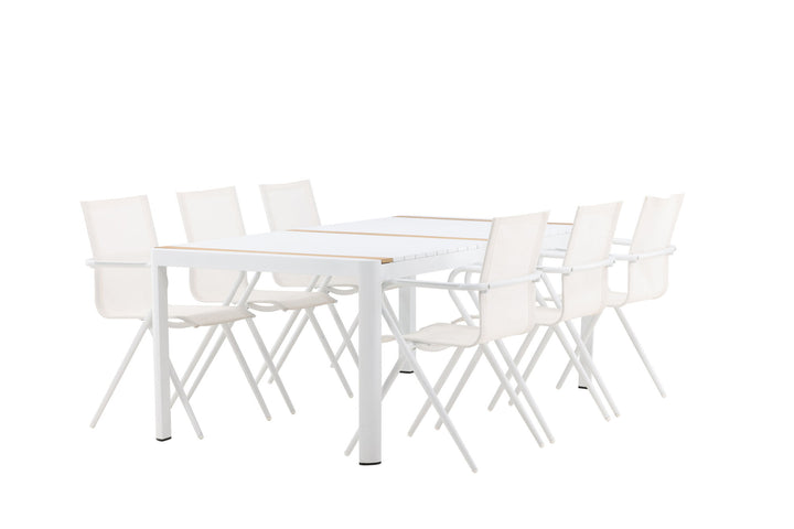Venture Home Togo - Dining Table- White / Teak - Allu / Teak - 200*100 _1+ Alina Dining Chair - white Alu / White Textilene _6