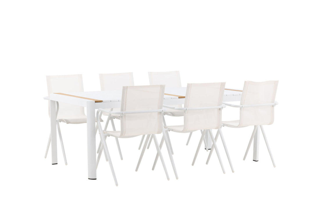 Venture Home Togo - Dining Table- White / Teak - Allu / Teak - 200*100 _1+ Alina Dining Chair - white Alu / White Textilene _6