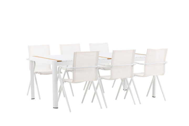 Venture Home Togo - Dining Table- White / Teak - Allu / Teak - 200*100 _1+ Alina Dining Chair - white Alu / White Textilene _6
