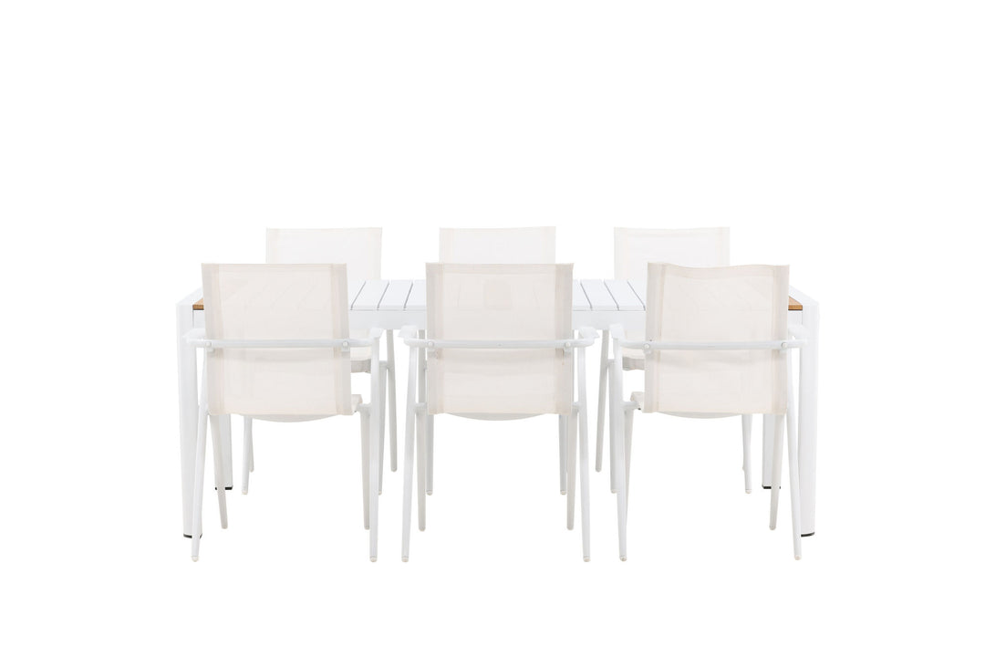 Venture Home Togo - Dining Table- White / Teak - Allu / Teak - 200*100 _1+ Alina Dining Chair - white Alu / White Textilene _6