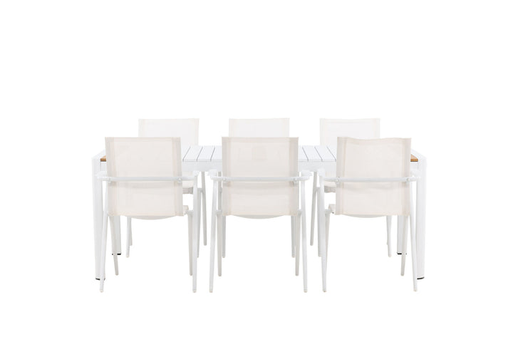 Venture Home Togo - Dining Table- White / Teak - Allu / Teak - 200*100 _1+ Alina Dining Chair - white Alu / White Textilene _6