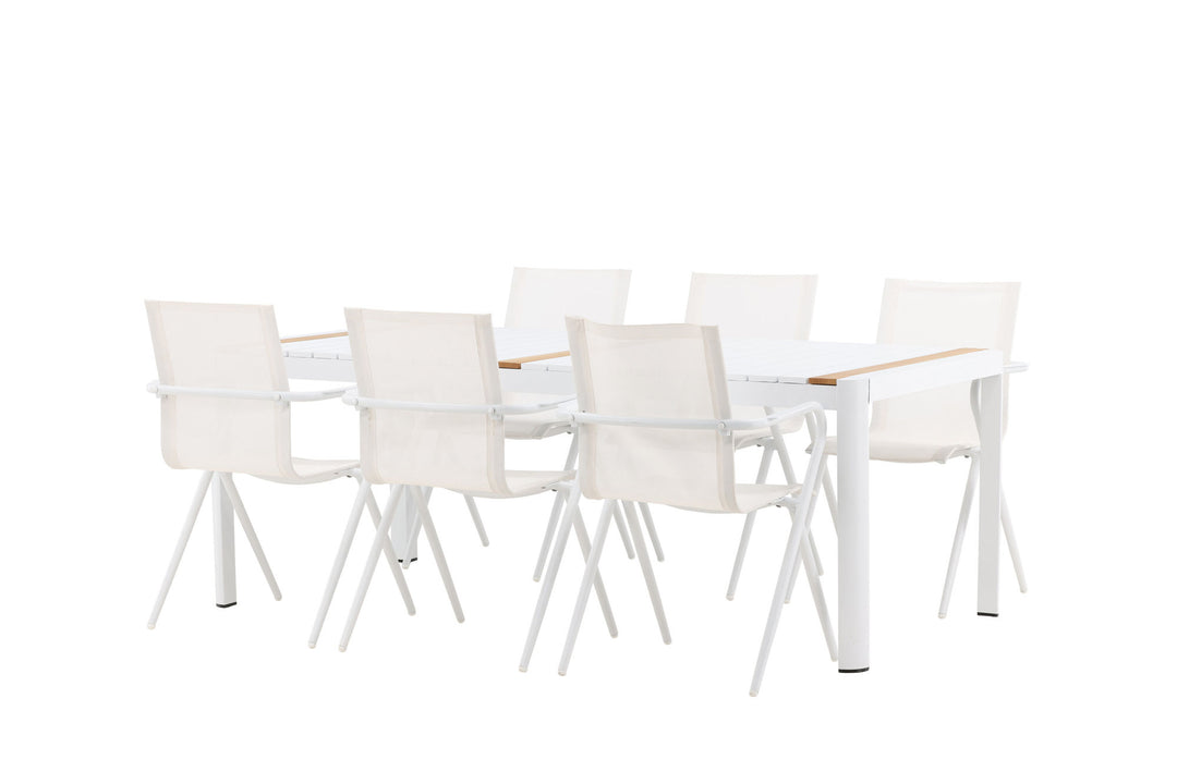 Venture Home Togo - Dining Table- White / Teak - Allu / Teak - 200*100 _1+ Alina Dining Chair - white Alu / White Textilene _6