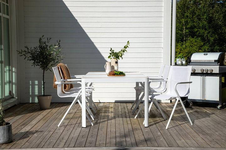Venture Home Togo - Dining Table- White / Teak - Allu / Teak - 200*100 _1+ Alina Dining Chair - white Alu / White Textilene _6