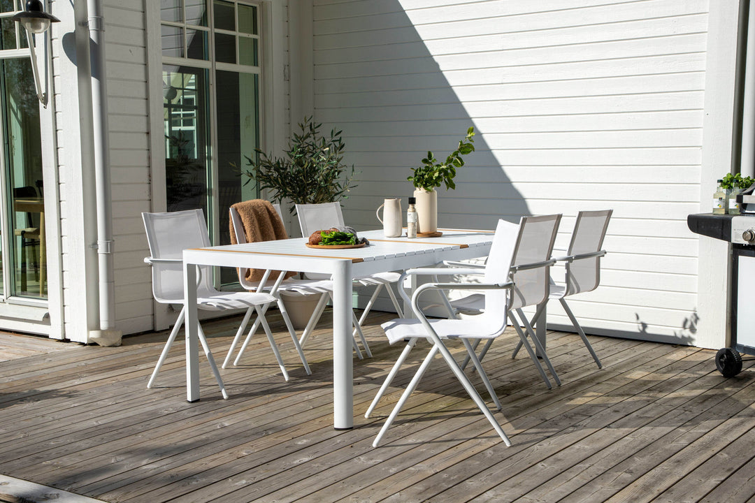 Venture Home Togo - Dining Table- White / Teak - Allu / Teak - 200*100 _1+ Alina Dining Chair - white Alu / White Textilene _6