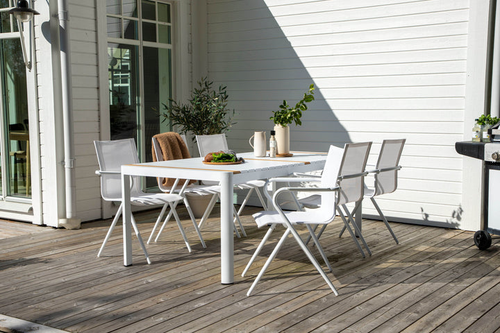 Venture Home Togo - Dining Table- White / Teak - Allu / Teak - 200*100 _1+ Alina Dining Chair - white Alu / White Textilene _6