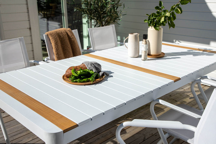 Venture Home Togo - Dining Table- White / Teak - Allu / Teak - 200*100 _1+ Alina Dining Chair - white Alu / White Textilene _6