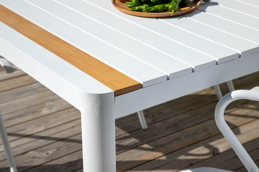 Venture Home Togo - Dining Table- White / Teak - Allu / Teak - 200*100 _1+ Alina Dining Chair - white Alu / White Textilene _6